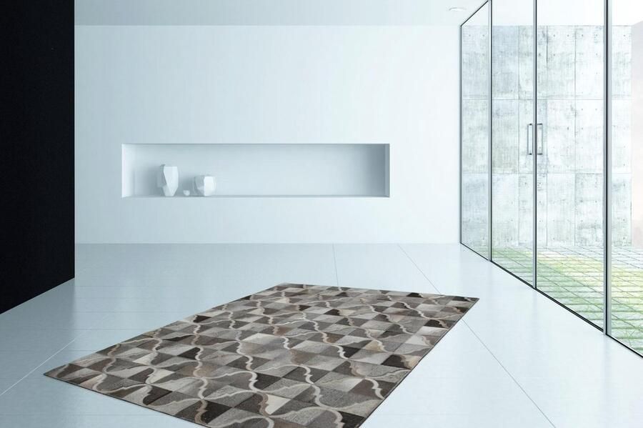 Kayoom echt Leer vloerkleed – uniek 120 x 170 Grijs - Foto 2