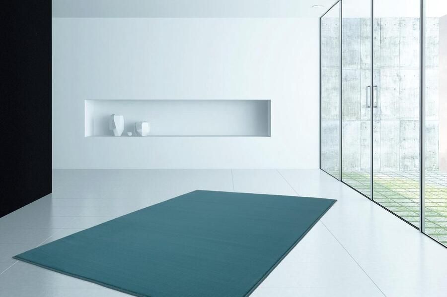 Kayoom Laagpolig vloerkleed in mooie effen kleur 80 x 150 Turkoois