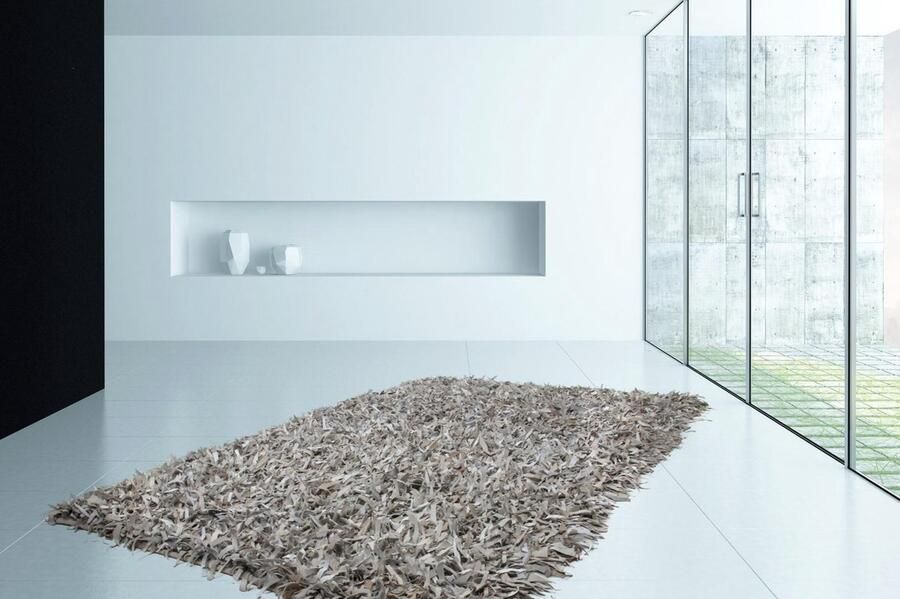 Kayoom Leer vloerkleed met hoge polen 80 x 150 Grijs