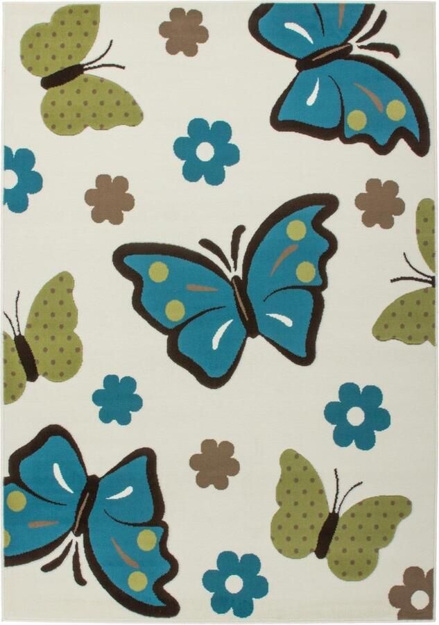 Kayoom motief vloerkleed met vlinders 160 x 230 Turkoois