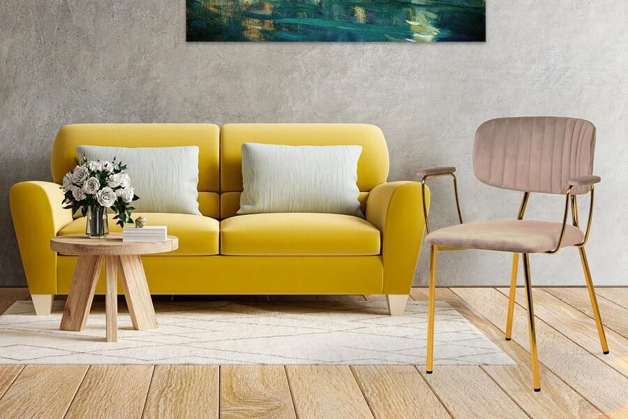 Kayoom Set 2 stoelen Kian met armleuning Velours Fluweel Taupe Goud Belastbaar gewicht 120KG