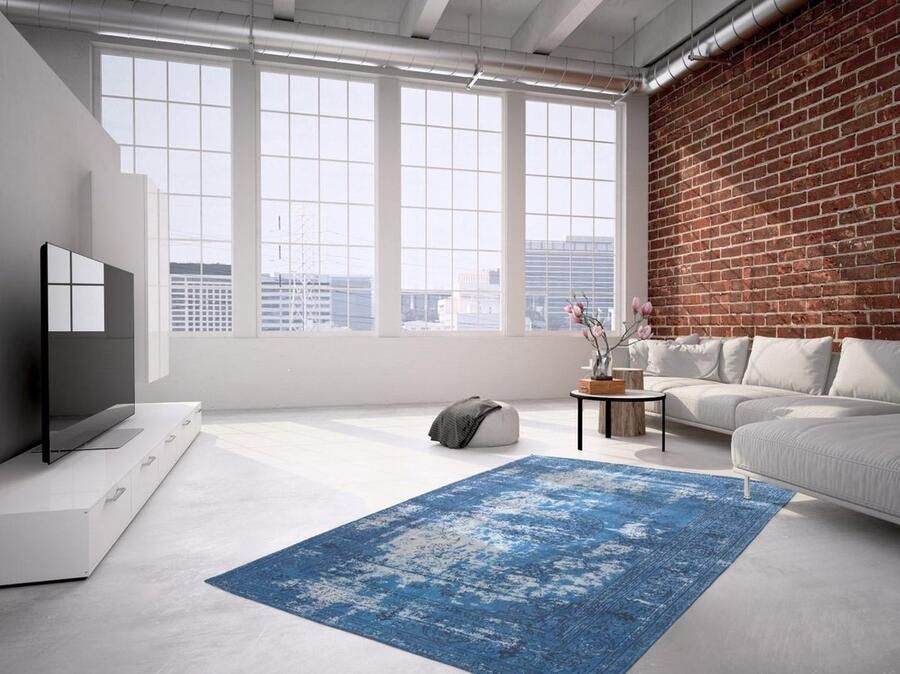 Kayoom vintage-Patchwork vloerkleed echt handgemaakt 80 x 150 Blauw