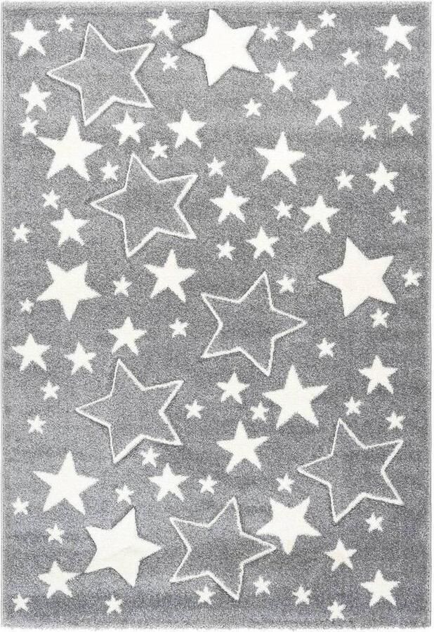Kayoom Vloerkleed Stars 120 x 170 cm 16 mm dik Grijs Wit Tapijt voor in kinderkamer - Foto 2