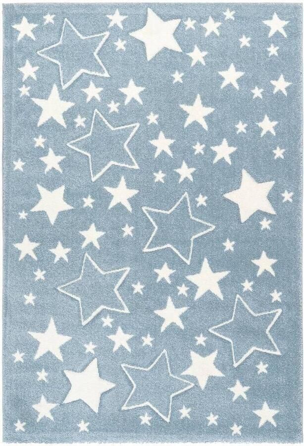 Kayoom Vloerkleed Stars 80 x 150 cm 16 mm dik Blauw Wit Tapijt voor in kinderkamer - Foto 2