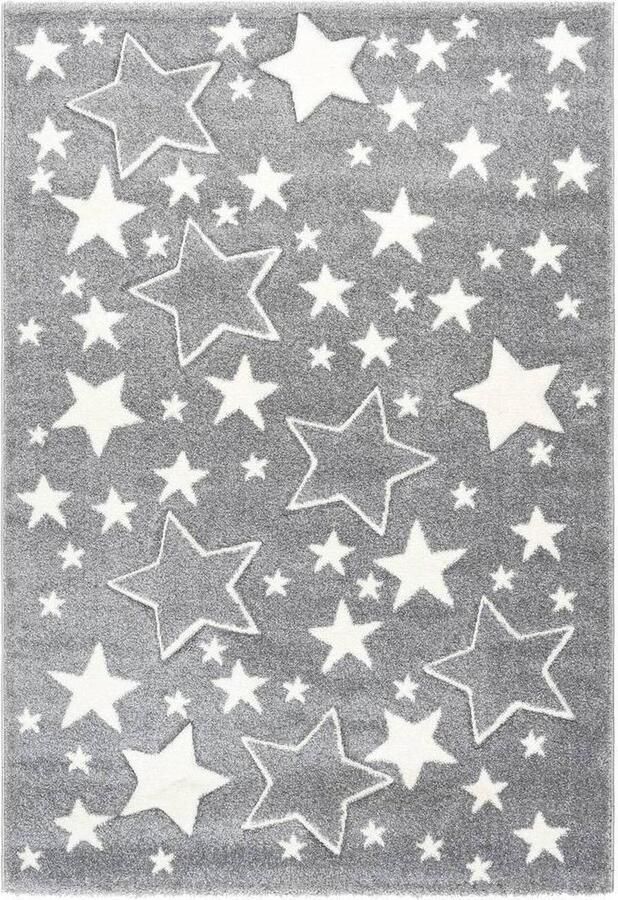 Kayoom Vloerkleed Stars 80 x 150 cm 16 mm dik Grijs Wit Tapijt voor in kinderkamer - Foto 2