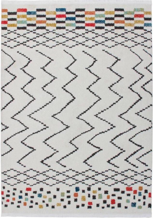 Kayoom Multicolor Zwart-Wit vloerkleed 160x230 cm A-symmetrisch patroon Geruit Modern