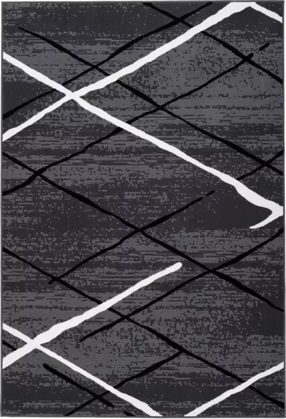 Kayoom Vloerkleed vancouver 110 antraciet zwart wit 120 x 170 cm
