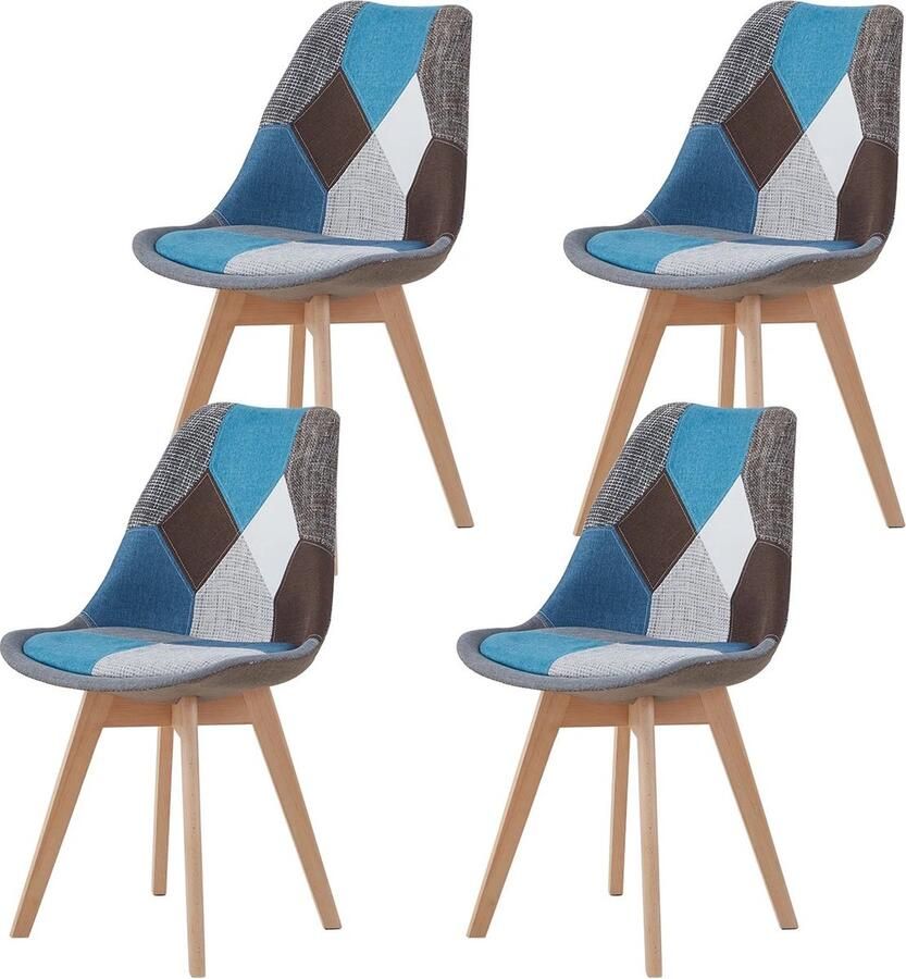 KBK Eetkamerstoel Set van 4 Moderne look Kuipstoel Stoel Gestoffeerde Stijl Blauw