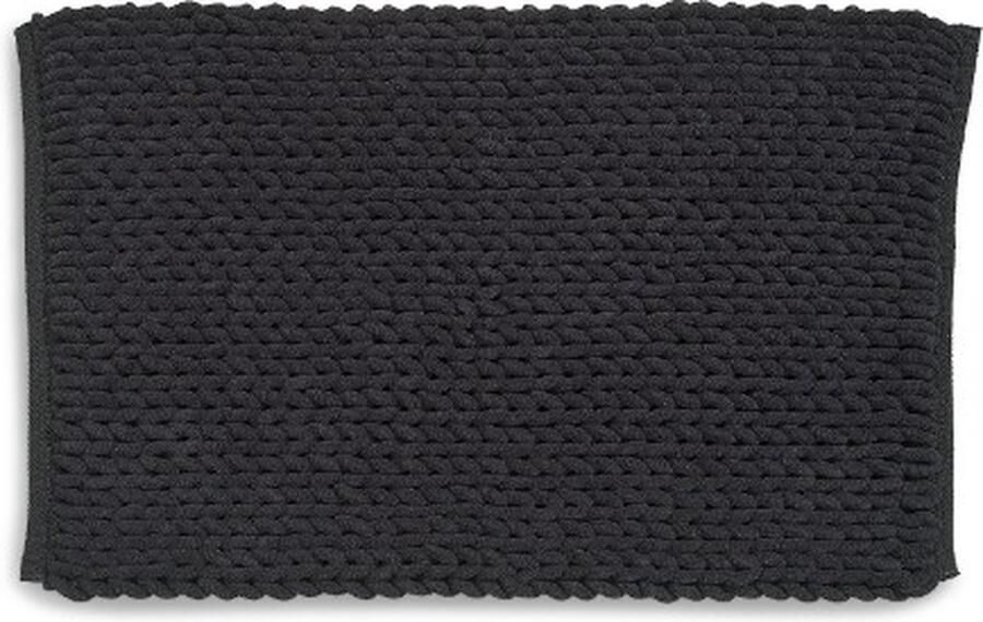 Kela Badkamer Vloerkleed Badmat 100 x 60 cm Zwart Gerecycled Polyester Katoen Masha
