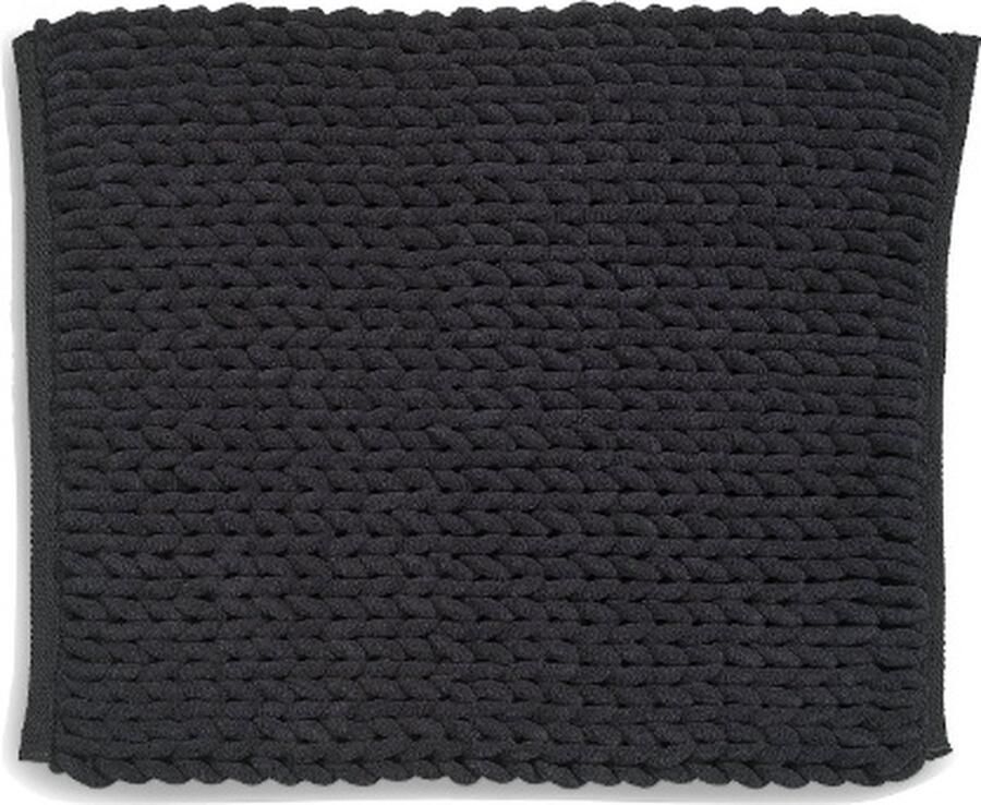 Kela Badkamer Vloerkleed Badmat 65 x 55 cm Zwart Gerecycled Polyester Katoen Masha