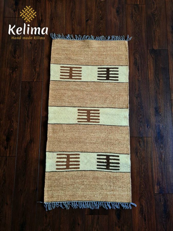 Kelima Handgemaakt Kelim vloerkleed 70 cm x 140 cm Naturel Wol tapijt Kilim Uit Egypte Handgeweven Loper tapijt Woonkamer tapijt - Foto 3