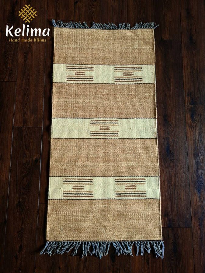 Kelima Handgemaakt Kelim vloerkleed 70 cm x 140 cm Naturel Wol tapijt Kilim Uit Egypte Handgeweven Loper tapijt Woonkamer tapijt