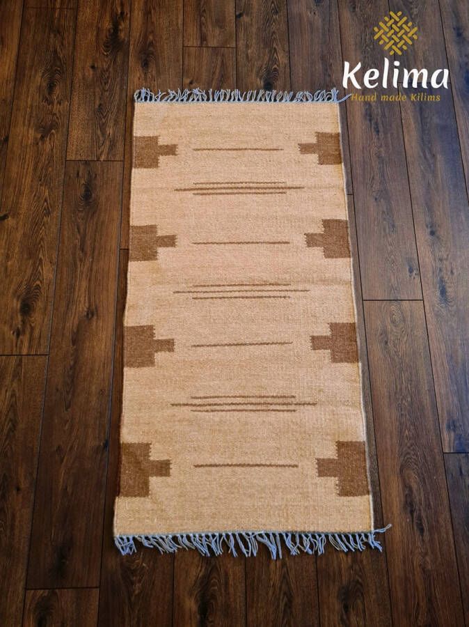 Kelima Handgemaakt Kelim vloerkleed 70 cm x 140 cm Naturel Wol tapijt Kilim Uit Egypte Handgeweven Loper tapijt Woonkamer tapijt