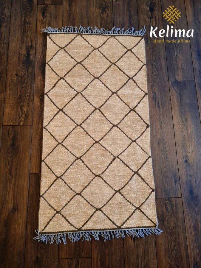 Kelima Handgemaakt Kelim vloerkleed 70 cm x 140 cm Naturel Wol tapijt Kilim Uit Egypte Handgeweven Loper tapijt Woonkamer tapijt - Foto 4