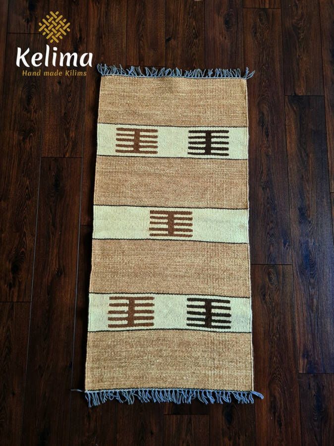 Kelima Handgemaakt Kelim vloerkleed 70 cm x 140 cm Naturel Wol tapijt Kilim Uit Egypte Handgeweven Loper tapijt Woonkamer tapijt