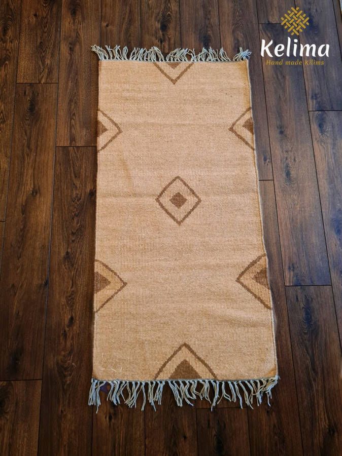 Kelima Handgemaakt Kelim vloerkleed 70 cm x 140 cm Naturel Wol tapijt Kilim Uit Egypte Handgeweven Loper tapijt Woonkamer tapijt