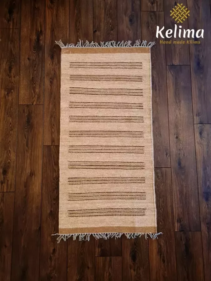 Kelima Handgemaakt Kelim vloerkleed 70 cm x 140 cm Naturel Wol tapijt Kilim Uit Egypte Handgeweven Loper tapijt Woonkamer tapijt