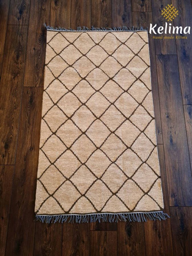 Kelima Handgeweven vloerkleed tapijt 100% Egyptische wol Kelim 90x160cm Naturel