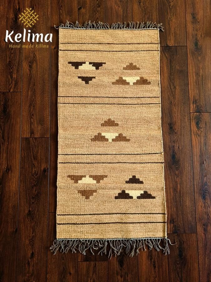 Kelima Handgemaakt Kelim vloerkleed 70 cm x 140 cm Naturel Wol tapijt Kilim Uit Egypte Handgeweven Loper tapijt Woonkamer tapijt - Foto 6