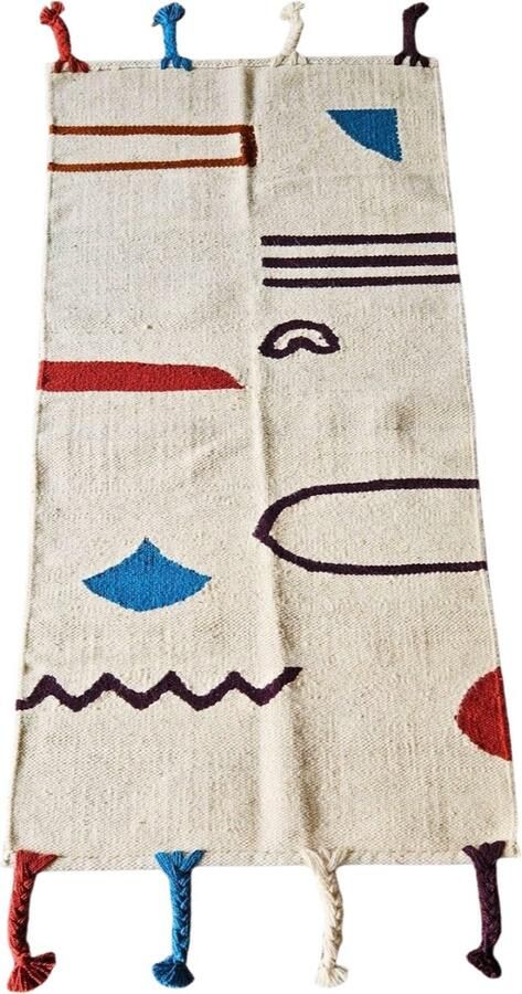 Kelima Handgemaakte Egyptische Kelim – 70 x 140 cm – 100% Wol – Beige met Abstract Design