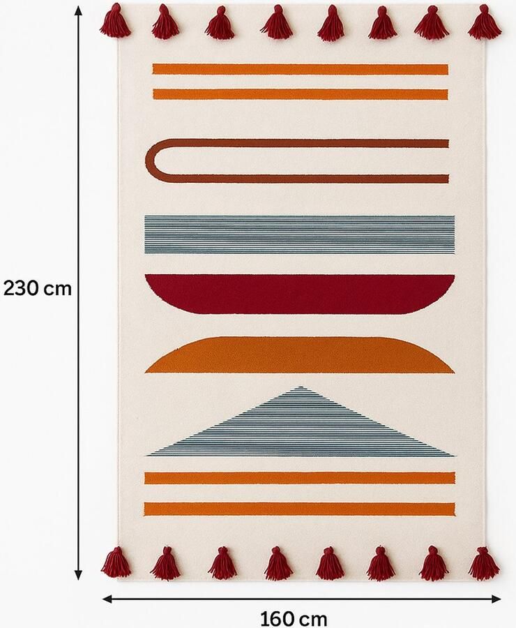 Kelima Handgemaakte Egyptische Wol Kelim – 160x230 cm – Vloerkleed met Kleurrijk Geometrisch Design