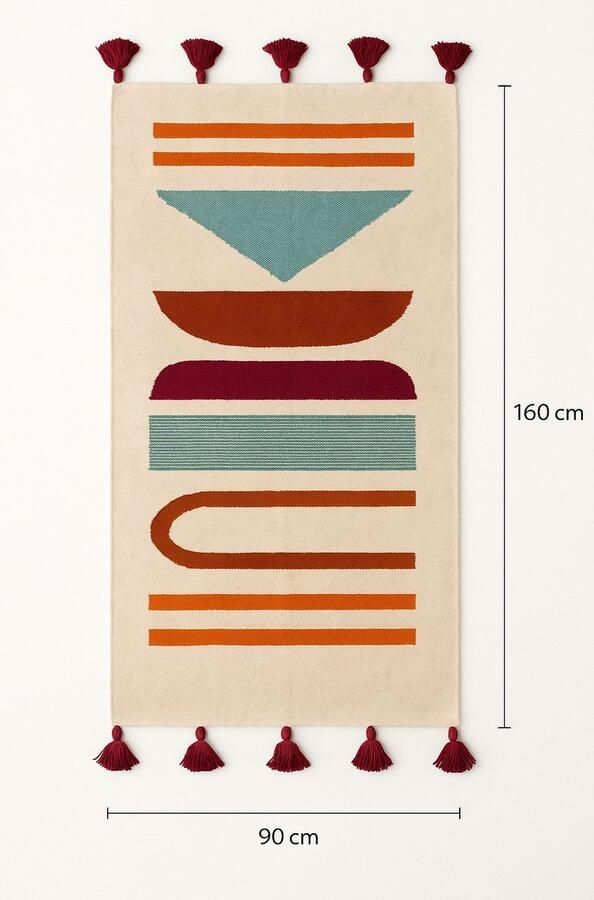 Kelima Handgemaakte Egyptische Wol Kelim – 90x160 cm – Vloerkleed met Kleurrijk Geometrisch Design