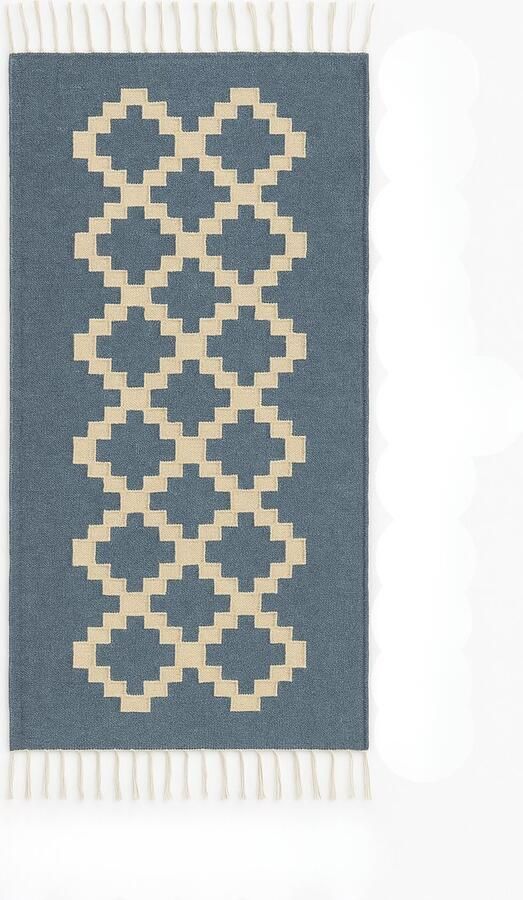 Kelima Senon kelim loper 70 × 140 cm – Handgeweven in Egypte – Grijs diamantmotief