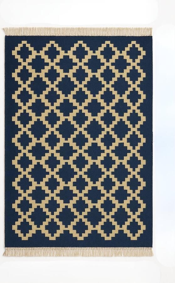Kelima Senon kelim Vloerkleed 160 × 230 cm – Handgeweven in Egypte – Blauw diamantmotief