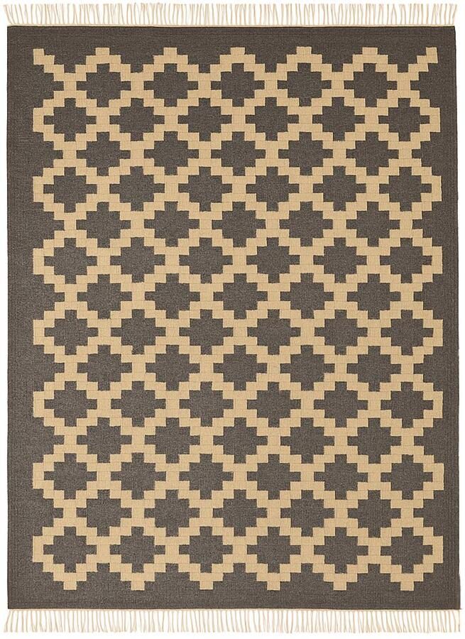 Kelima Senon kelim Vloerkleed 160 × 230 cm – Handgeweven in Egypte – Grijs diamantmotief