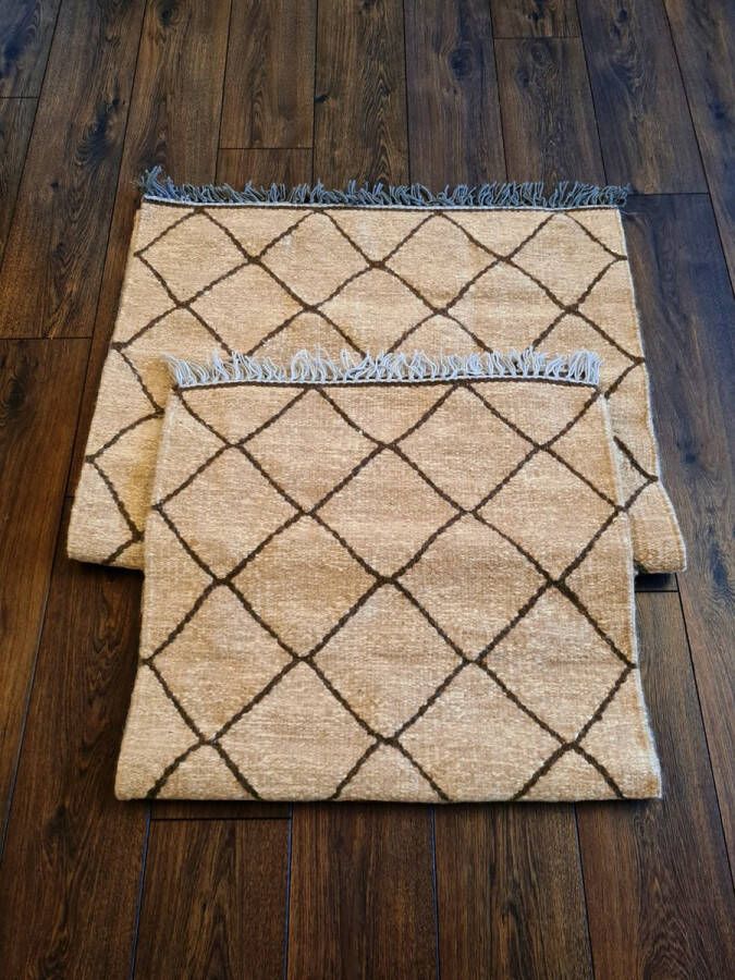 Kelima Set van twee handgemaakt Kelim vloerkleden 70 cm x 140 cm en 90 cm x 160 Naturel Wol tapijt Kilim Uit Egypte Handgeweven Loper tapijt Woonkamer tapijt