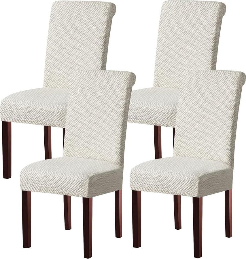 KELUINA Moderne stoelhoezen set van 1 2 4 6 stretch stoelhoezen schommelstoel elastisch afneembaar wasbaar universele stoelhoes voor hotel banket bruiloft party decoratie (crèmewit 4