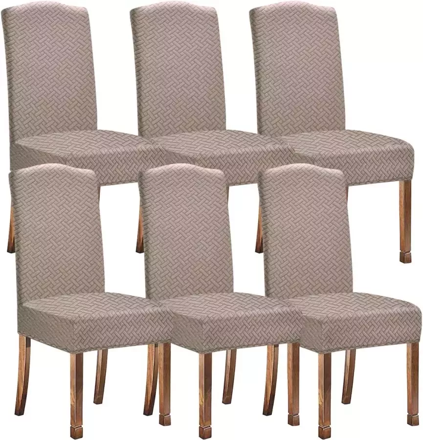 KELUINA Stretch waterafstotende keperstof jacquard eetkamer stoelhoezen huisdecoratie stoelhoezen voor eetkamerstoelen restaurant hotel ceremonie (camel 6 stuks)