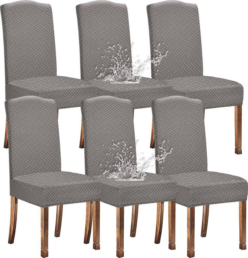 KELUINA Stretch waterdichte jacquard met lang rooster eetkamerstoelhoezen huisdecoratie stoelhoezen voor eetkamerstoelen (lichtgrijs 6 stuks)