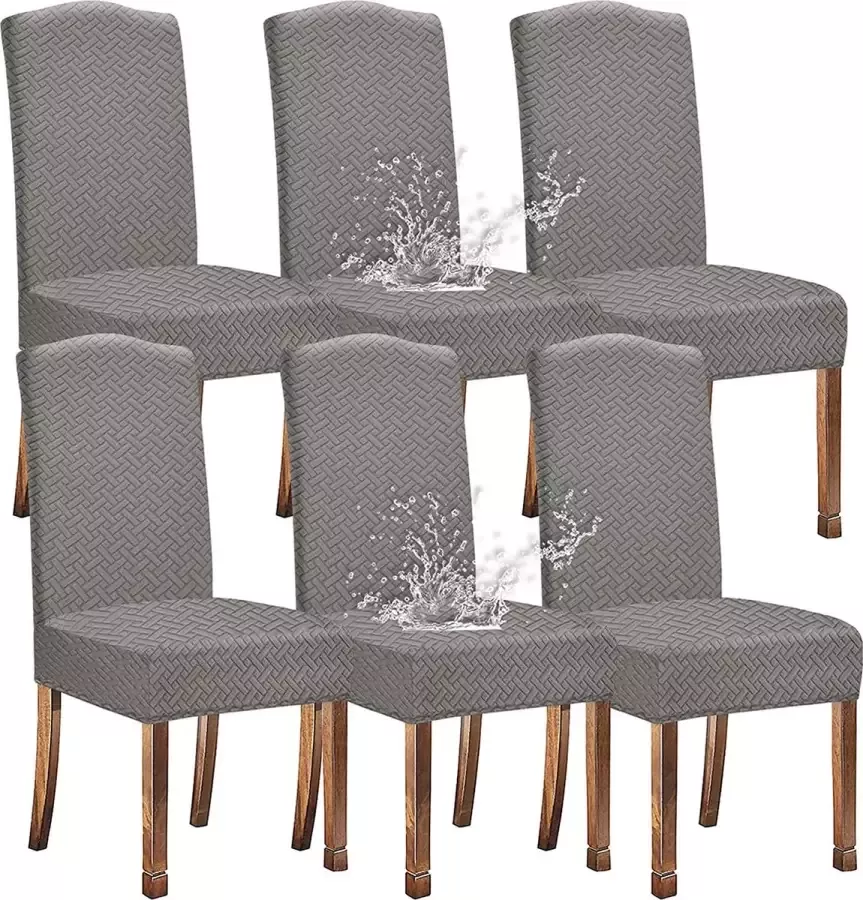 Stretch waterdichte jacquard met lang rooster eetkamerstoelhoezen huisdecoratie stoelhoezen voor eetkamerstoelen (lichtgrijs 6 stuks)