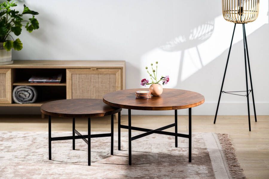 Kennis Salontafel rond Aster set van 2 walnoot