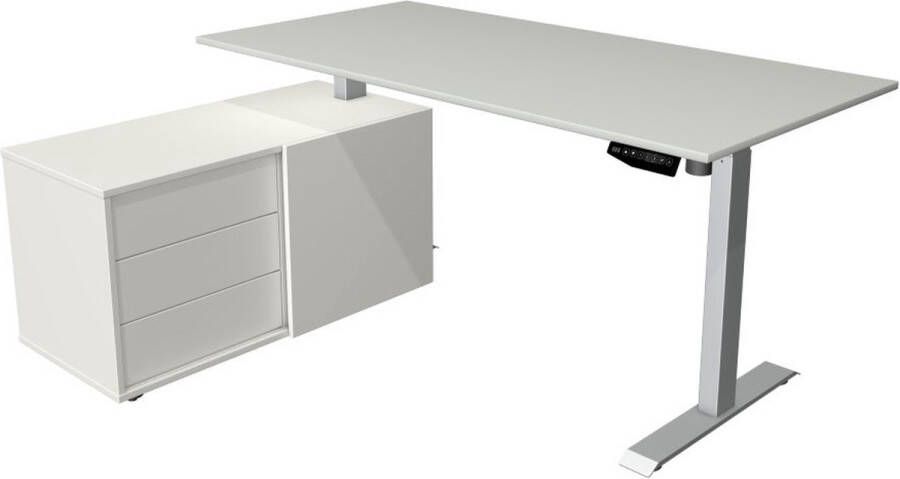 Kerkmann Zit sta bureau Move-1 160x80cm lichtgrijs met zilver poten en archiefkast
