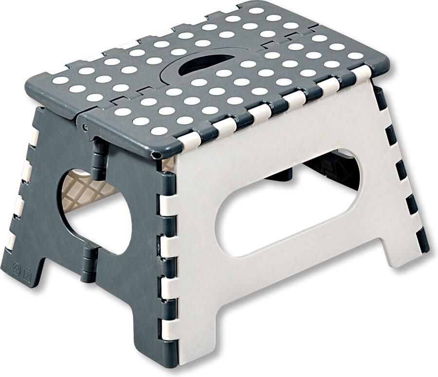 Kesper Opstapje Trapje Keukentrapje opvouwbaar Krukje inklapbaar Huishoudtrapje Campingkrukjes Afm 35 x 27 x 22Cm Wit Grijs