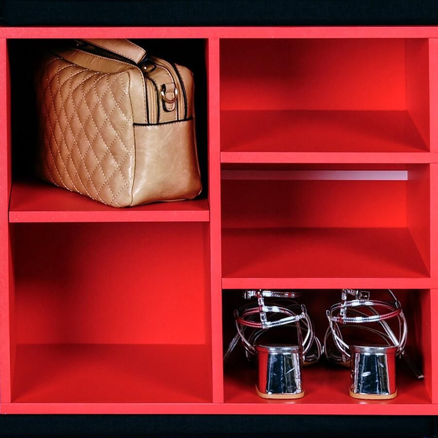 Kesper Schoenenrek schoenenkast met zitvlak rood 5 paar schoenen hout L51 x B30 x H48 cm vakjeskast