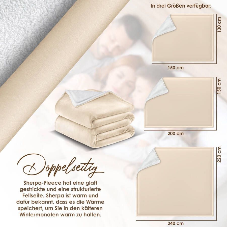 Kesser Fleece deken Flannel Plaid Sherpa Knuffeldeken Snuggie Deken voor op de bank Beige L (130 cm x 150 cm)