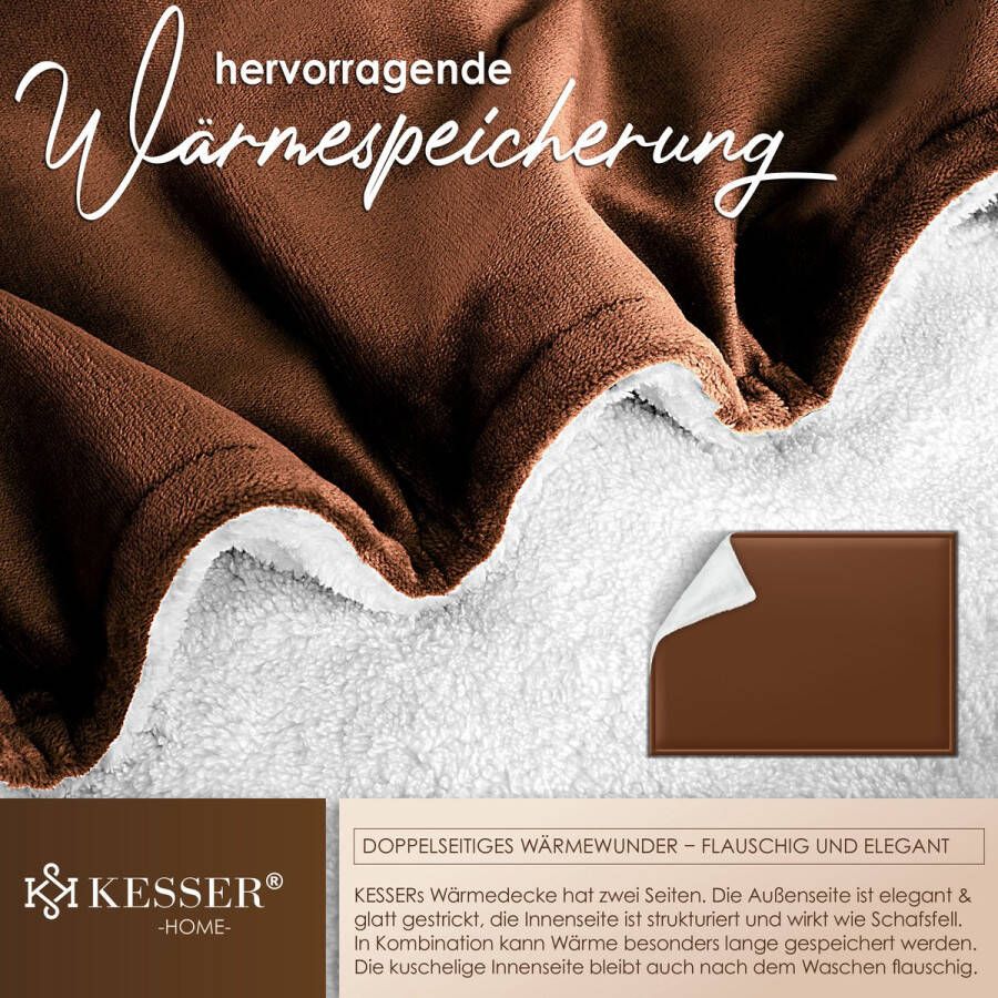 Kesser Fleece deken Flannel Plaid Sherpa Knuffeldeken Snuggie Deken voor op de bank Donkerbruin XL (150 cm x 200 cm)