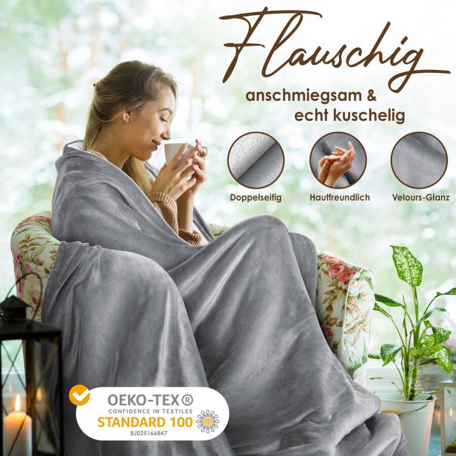 Kesser Fleece deken Flannel Plaid Sherpa Knuffeldeken Snuggie Deken voor op de bank Grijs XXL (220 cm x 240 cm)
