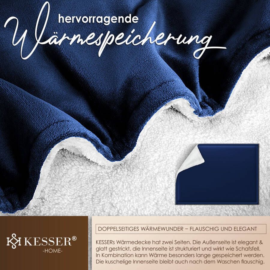 Kesser Fleece deken Flannel Plaid Sherpa Knuffeldeken Snuggie Deken voor op de bank Marineblauw L (130 cm x 150 cm) - Foto 1