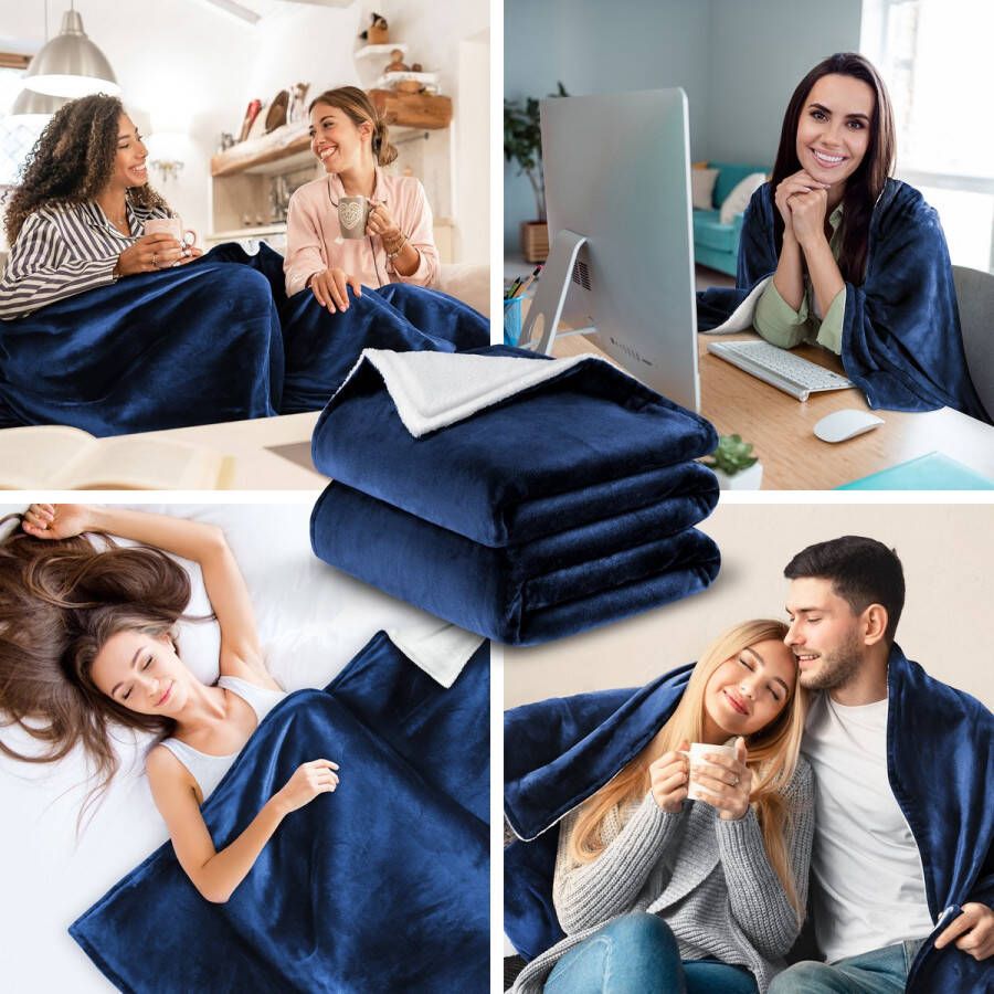 Kesser Fleece deken Flannel Plaid Sherpa Knuffeldeken Snuggie Deken voor op de bank Marineblauw XL (150 cm x 200 cm)