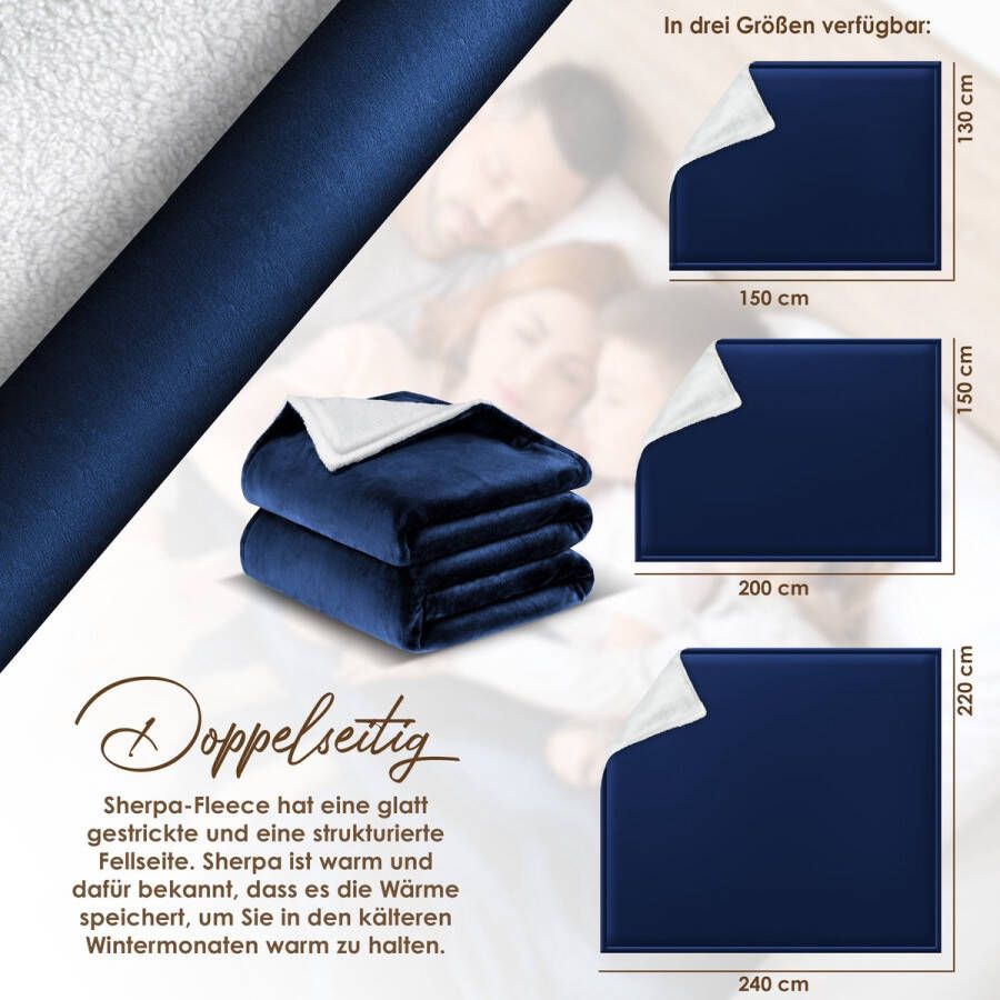 Kesser Fleece deken Flannel Plaid Sherpa Knuffeldeken Snuggie Deken voor op de bank Marineblauw XL (150 cm x 200 cm)