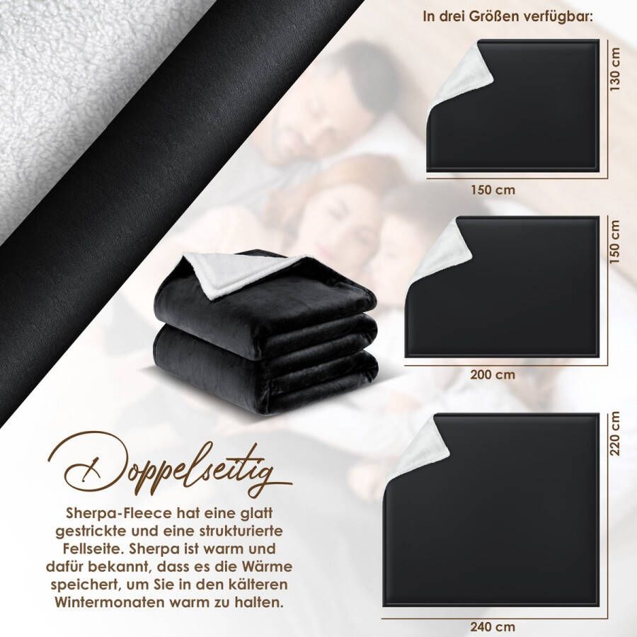 Kesser Fleece deken Flannel Plaid Sherpa Knuffeldeken Snuggie Deken voor op de bank Zwart XXL (220 cm x 240 cm)