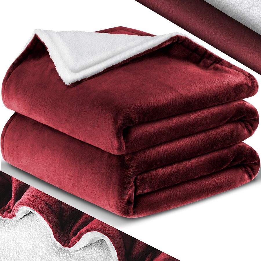 Kesser Fleece deken Flannel Plaid Sherpa Knuffeldeken Snuggie Deken voor op de bank Bordeux Rood L (130 cm x 150 cm) - Foto 2