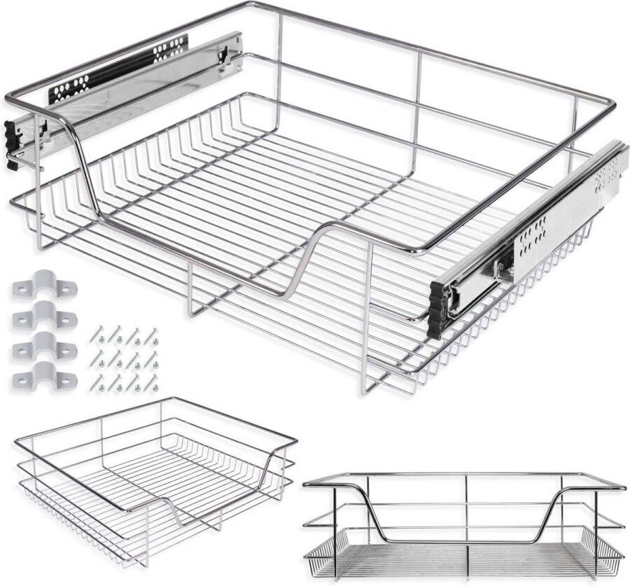 Kesser Keukenlade Telescopische lade Keukenkast Mand uittrekbaar Kast uittrekbaar Volledig uittrekbaar Lade 1x 60cm Zilver