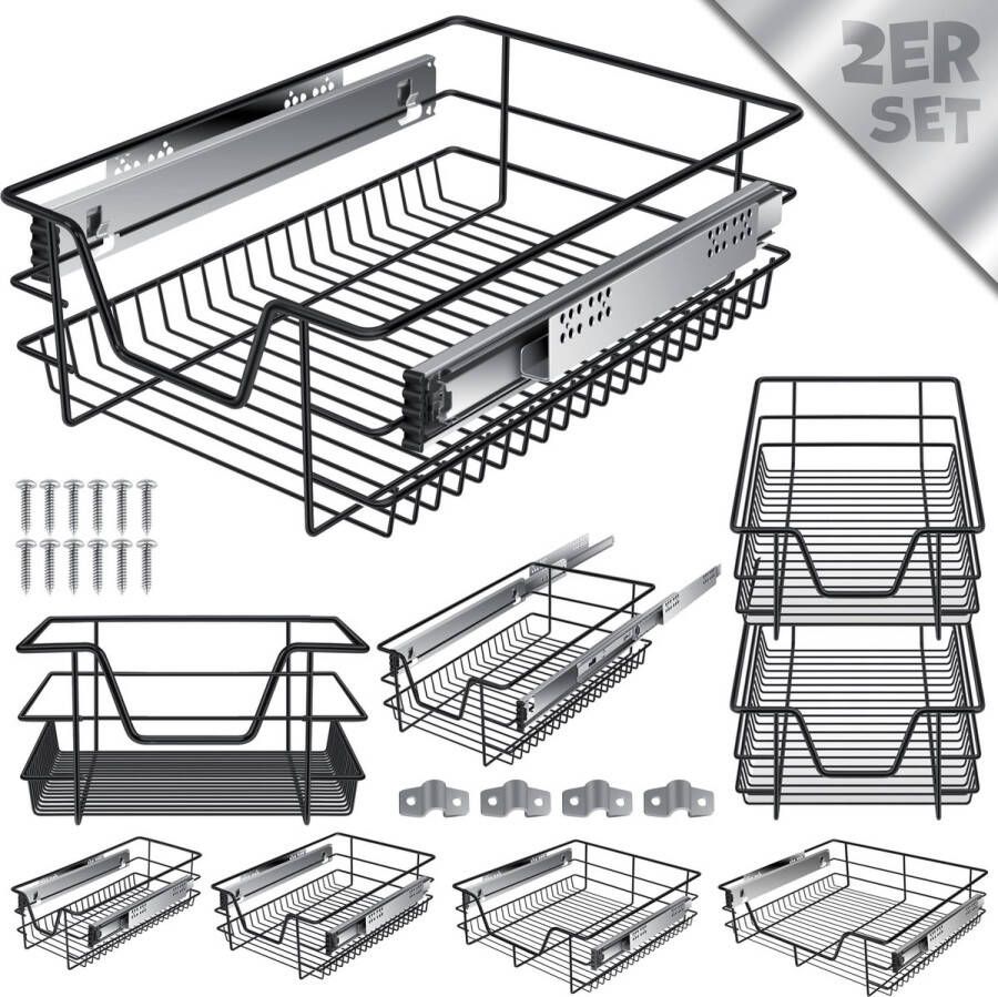 Kesser Keukenlade Telescopische lade Keukenkast Mand uittrekbaar Kast uittrekbaar Volledig uittrekbaar Lade 2x 40cm Zwart