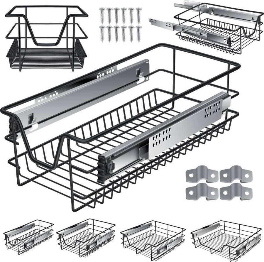 Kesser Keukenlade Telescopische lade Keukenkast Mand uittrekbaar Kast uittrekbaar Volledig uittrekbaar Lade 1x 30cm Zwart