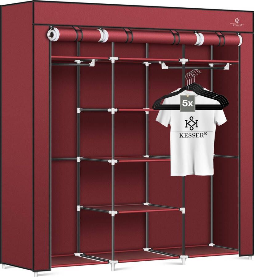 Kesser Kledingkast in Stof en Metaal 150x45x175cm opvouwbaare Garderobekast Stabiel met Kledingstang & Planken Inclusief 5x Kledinghangers Kleerkast Legplank Kast voor Slaapkamer met Kledingrek Bordeux - Foto 2